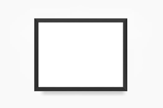 Black wood portrait frame on white wall. 3d mockup vector