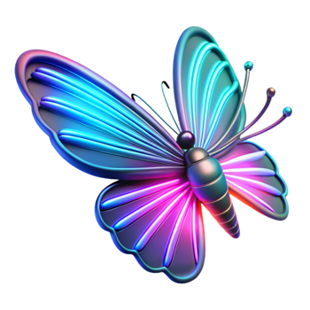 magnificent abstract 3D Neon Butterfly Illustration high quality png