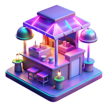 Neon Night Market Kiosk 3D Render png