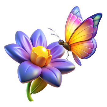 serene artistic Vibrant 3D Butterfly on Flower Illustration detailed png