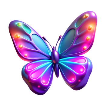 Vibrant 3D Butterfly Illustration Glowing with Neon Colors png