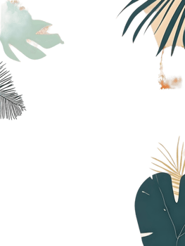 Abstract Tropical Leaf Design with Teal Beige and Black on Transparent Background png