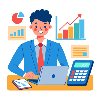 Financial analyst utilizing calculator and laptop for data analysis office setting digital illustration professional environment engaging viewpoint png