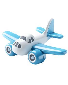 Cartoon Airplane Light Blue and White 3D Render png