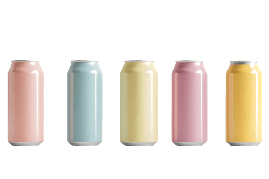 Five Pastel-Colored Aluminum Cans on Transparent Background png