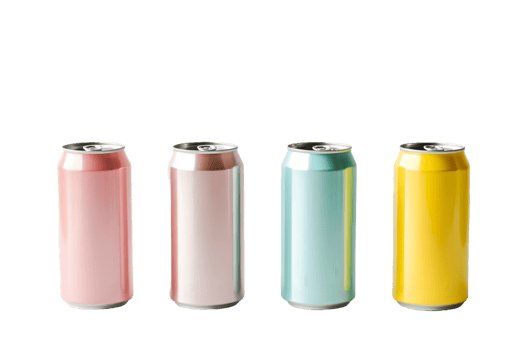 Four Pastel-Colored Aluminum Cans on Transparent Background png