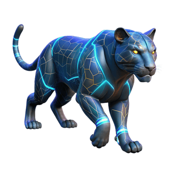 Cybernetic Panther 3D Render Futuristic Big Cat Digital Art Geometric Design Neon Lights png