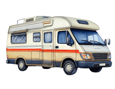 Classic camper van for adventure and travel on the road. Watercolor clipart cartoon. png