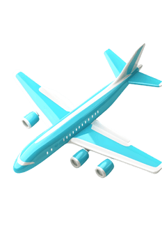 3D Light Blue Airplane on Transparent Background png