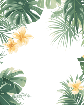 Lush Green Tropical Leaves and Pale Yellow Flowers Frame png
