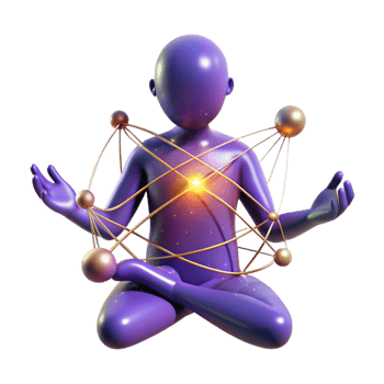 3D Illustration Serene Figure in Golden Network png