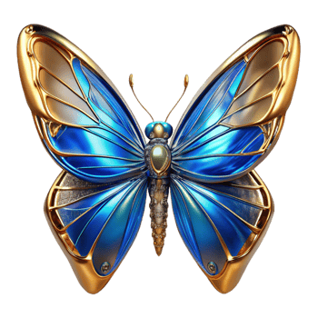 Blue Gold Butterfly 3D Render png