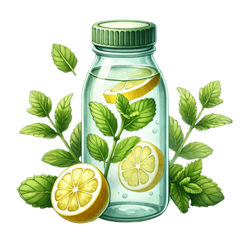 A refreshing lemon mint drink in a glass jar with mint leaves. Watercolor clipart cartoon png