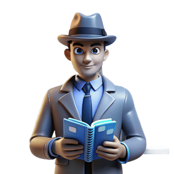 3D Cartoon Detective Reading png