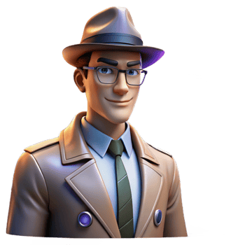 serene minimalist 3D Cartoon Detective Illustration professional png