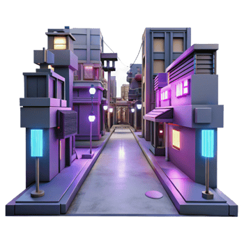 Neon Lit City Street at Night A 3D Render png
