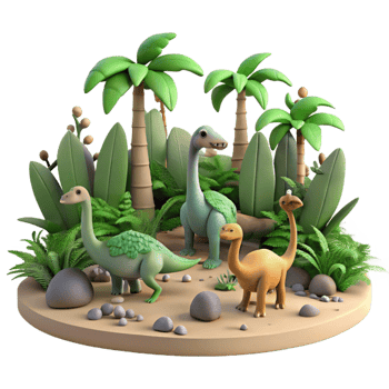 dramatic artistic Cartoon Dinosaurs 3D Render detailed png
