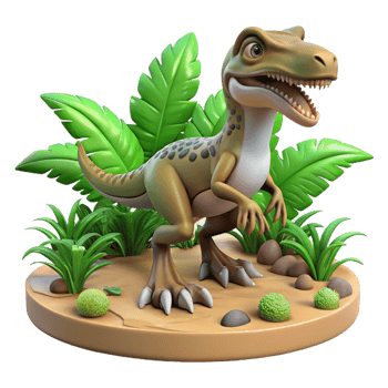 Cartoon Dinosaur 3D Render Illustration Young Tyrannosaurus Rex in Lush Tropical Foliage png