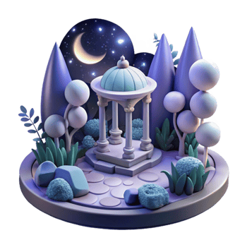 3D Night Garden Gazebo Illustration png