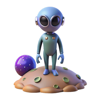 3D Render of a Cute Cartoon Alien Standing on an Extraterrestrial Planet Illustration png