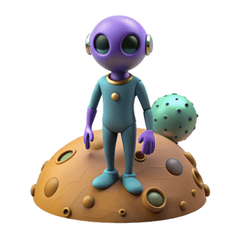3D Cartoon Alien on Planet png