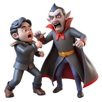 3D Cartoon Vampire Confrontation Illustration png