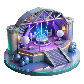 serene traditional Futuristic Concert Stage 3D Render Illustration Neon Lights, Geometric Design, Abstract Background authentic png