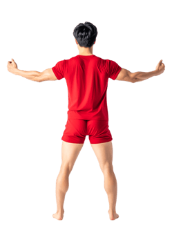Athletic Male in Red Outfit Showing Strong Pose from Back View png