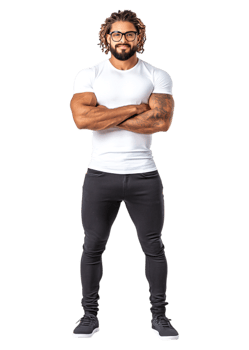 Confident Fitness Model with Muscular Build in White Shirt and Glasses png