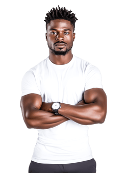 Strong Confident Man Posing in White Shirt with Arms Crossed png