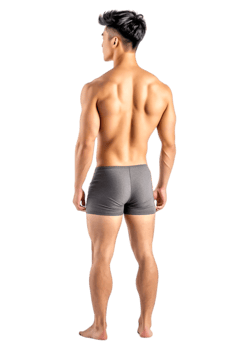 Athletic Male Model Posing in Gray Underwear from the Back View png