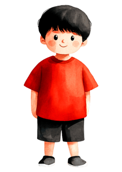 Cute Boy Character in Red Shirt and Black Shorts Illustration png