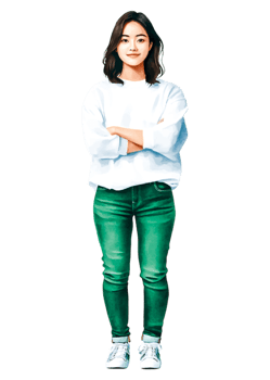 Young woman standing confidently in casual outfit on png