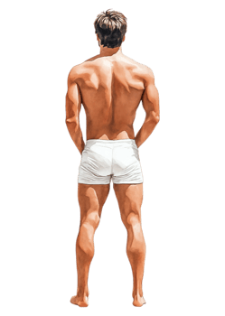 Male Figure in Athletic Shorts from Behind in Minimalist Style png