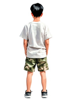 Young Boy Standing with Back to Camera in Casual Summer Attire png