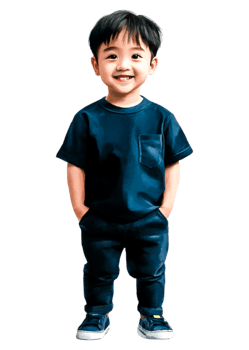 Happy young child standing confidently with hands in pockets png