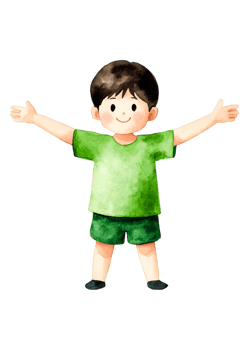 Happy Boy in Green Shirt with Arms Open in Cheerful Pose png