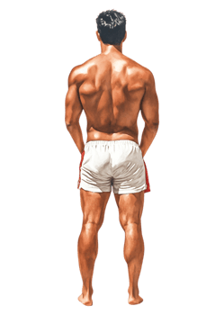 Fit Male Figure from Behind with Muscular Back and Short Pants png