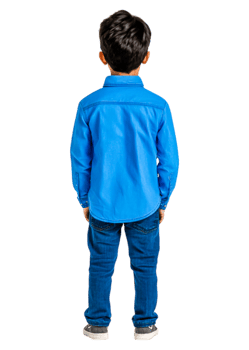 Young Boy Wearing Bright Blue Shirt and Jeans from Behind png