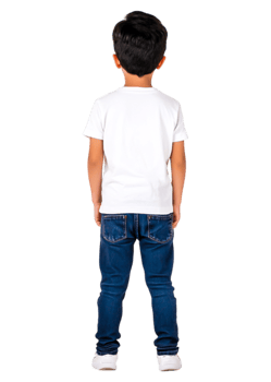 Young Boy Wearing White T-Shirt and Blue Jeans Standing Backward png