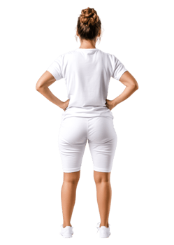 Woman in White Outfit Posing with Hands on Hips Back View png