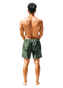 Young Man Standing Confidently with Back to Camera in Green Shorts png