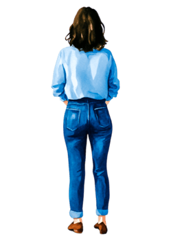 Young Woman in Casual Attire Facing Away, Digital Art Illustration png