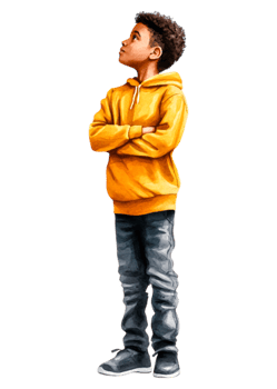 Young Boy Wearing Yellow Hoodie Proudly Looking Upward Outdoors png