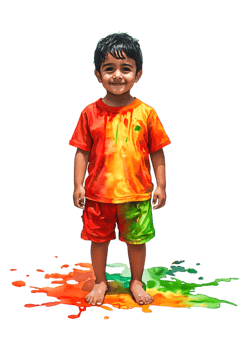 Happy Child Playing in Colorful Paint Splashes on png