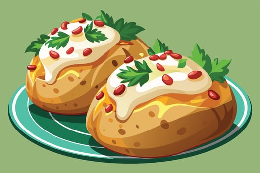 A Deliciously Stuffed Potatoes on a Plate vector