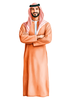 Confident Arabian Man in Traditional Attire Standing with Arms Crossed png