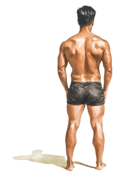 Muscular Man Standing in Black Shorts with Back View png
