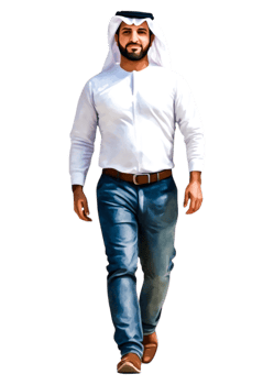Confident Man Walking in Traditional Attire with Modern Style png