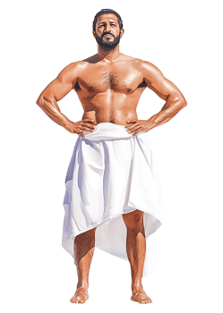 Confident Man with Strong Build Posing in a White Towel png